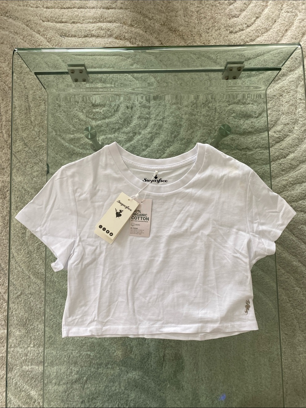 NWT Sugarfree 100% Organic Cotton White Crop Tee XS - Reg. $30